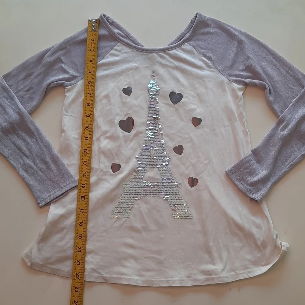 Justice white lavender sequin long sleeve Paris top size 12